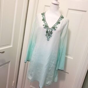 Rhona Sutton Turquoise Ombre Lightweight Beach Coverup Size Medium